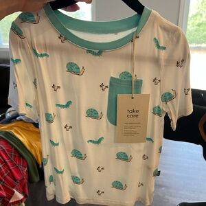 Kyte BABY Cream Short-Sleeve Tee with Teal Snail Print
